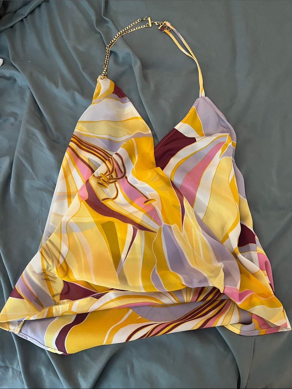 Marciano Multi Color Abstract Halter Cami with Chain Strap